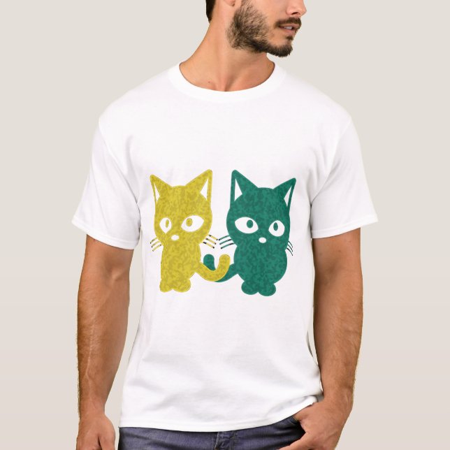 Camiseta Gatos dos empacotador - verdes & Camo amarelo (Frente)