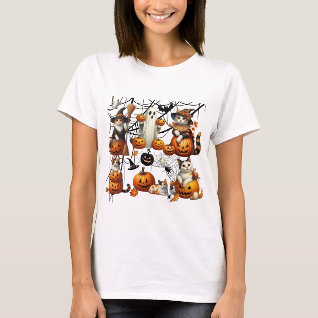 Camiseta Gatos e Abóboras de Halloween (Frente)