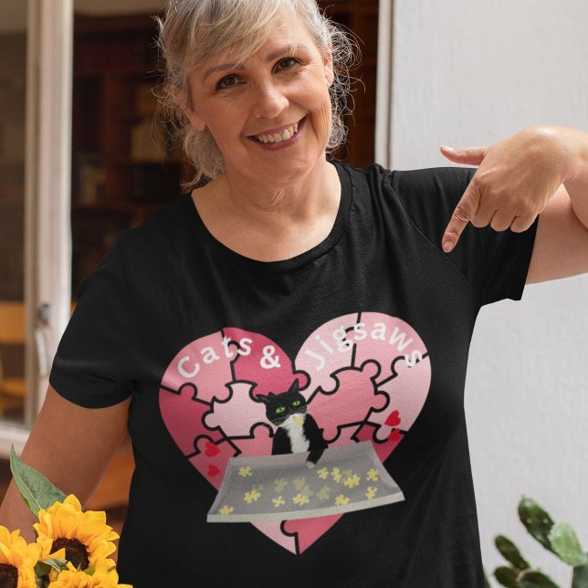 Camiseta Gatos e amantes de quebra-cabeça de quebra-cabeça (Cats and Jigsaws)