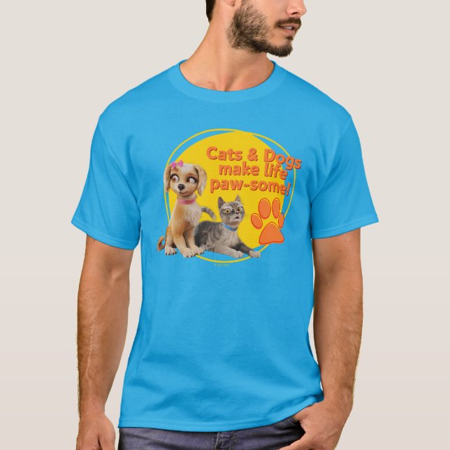 Camiseta Gatos e Cachorros Fazem Vida Paw-some! (Frente)