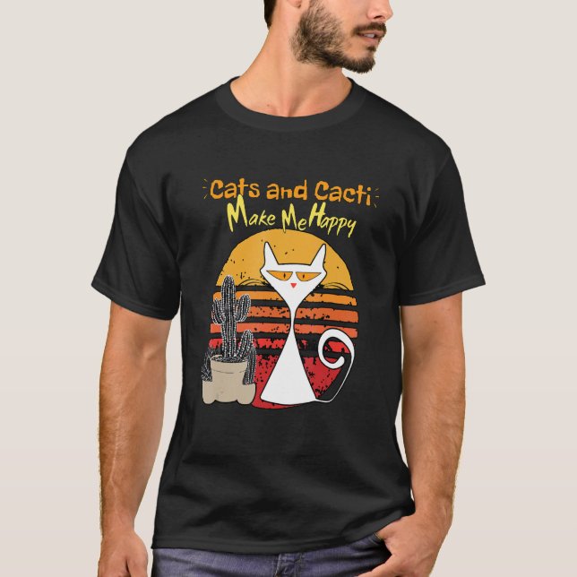 Camiseta Gatos E Cactos Me Fazem Felizes Gatos Engraçados E (Frente)