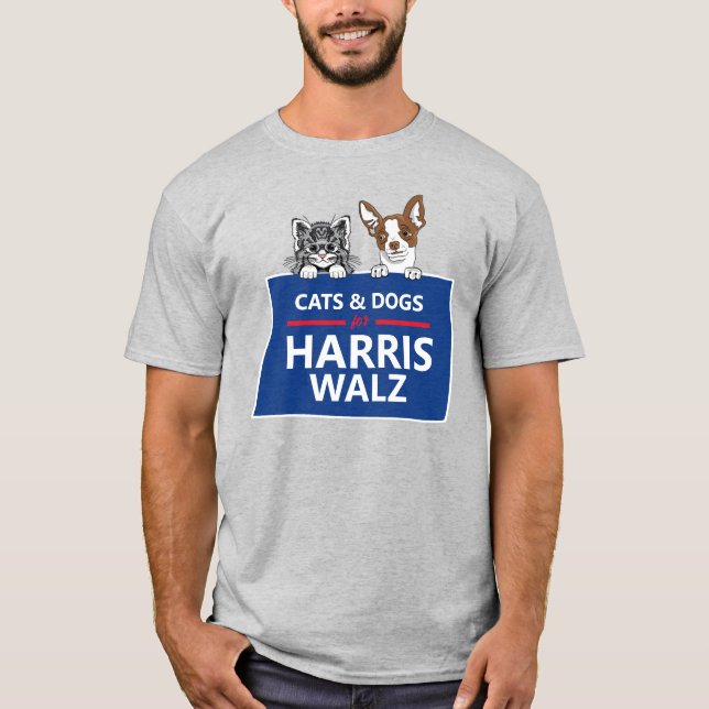 Camiseta Gatos e Cães para Harris Walz (Frente)