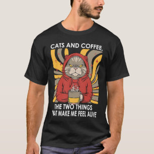 Camiseta Gatos E Café As Duas Coisas Que Me Fazem Sentir