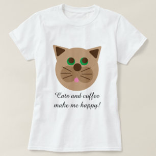 Camiseta Gatos e café me fazem feliz dizendo gato marrom