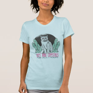 Camiseta Gatos e Cristais são tudo o que eu quero