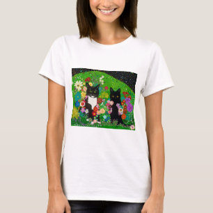 Camiseta Gatos e Flores