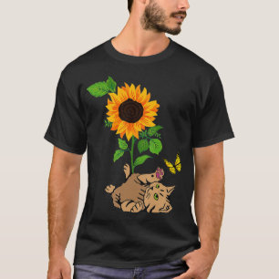 Camiseta Gatos e girassóis gatinho borboleta de girassol