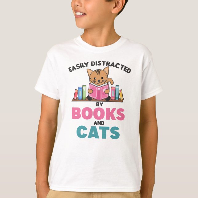 Camiseta Gatos E Livros Engraçados Dizendo Com Livro E Gato (Frente)