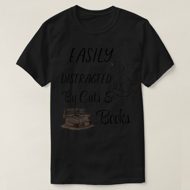 Camiseta Gatos E Livros Facilmente Distraídos 1 (Frente do Design)