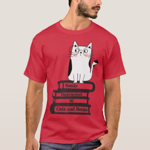 Camiseta Gatos e Livros facilmente distraídos 364