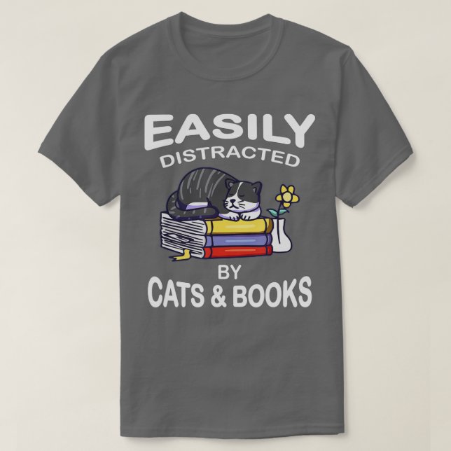 Camiseta Gatos E Livros Facilmente Distraídos Engraçados Pa (Frente do Design)