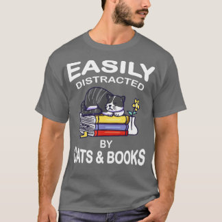 Camiseta Gatos E Livros Facilmente Distraídos Engraçados Pa