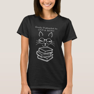 Camiseta Gatos E Livros Facilmente Distraídos - Livro De Ga