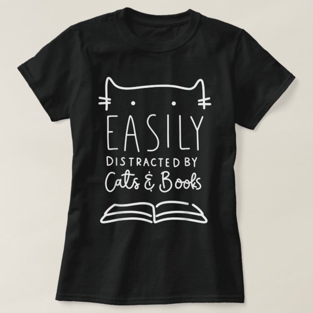Camiseta Gatos E Livros Fascinadamente Distraídos Para A Ca (Frente do Design)