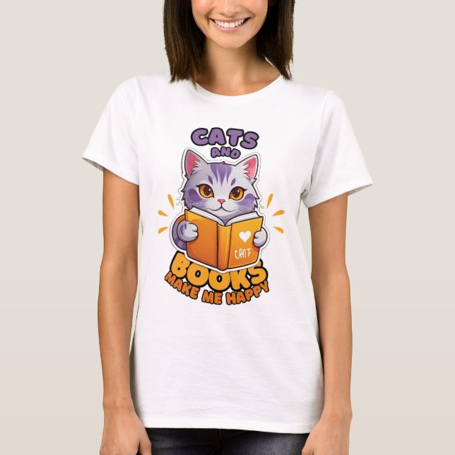 Camiseta Gatos e Livros Me Fazem Feliz (Frente)