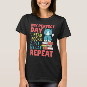 Camiseta Gatos E Livros Meu Dia 1 Perfeito Lê Livros 2 Amor