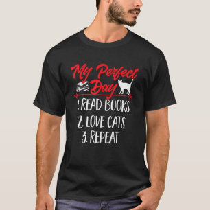 Camiseta Gatos E Livros Meu Dia Perfeito 1 Ler Livros 2 Amo