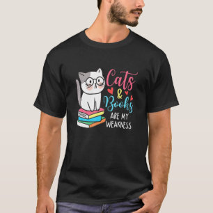 Camiseta Gatos E Livros São Minha Fraqueza Facilmente Distr
