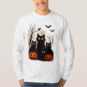 Camiseta Gatos e Morcegos Assustadores de Halloween Terro