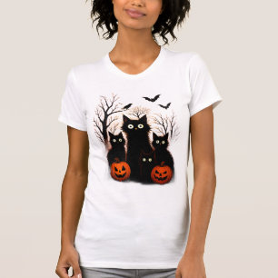 Camiseta Gatos e Morcegos Assustadores de Halloween   Terro