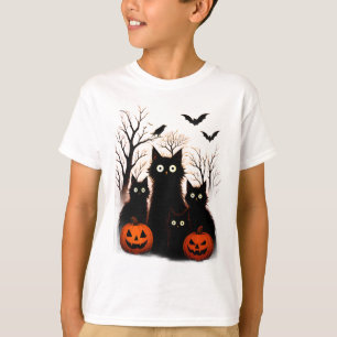 Camiseta Gatos e Morcegos Assustadores de Halloween Terro