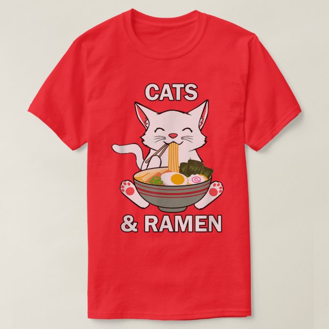 Camiseta Gatos e Ramen Noodles Gatinho japonês Comida (Frente do Design)