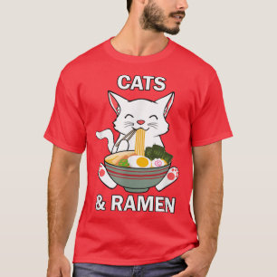 Camiseta Gatos e Ramen Noodles Gatinho japonês Comida