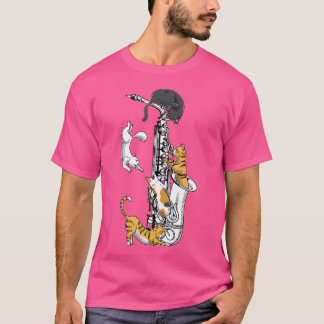 Camiseta Gatos E Saxofonia Sax Jazz Saxofonista