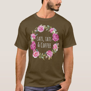 Camiseta Gatos e Tatuagens de Café Gatos Mulheres Mãe