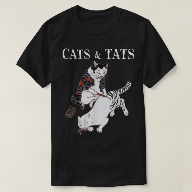 Camiseta Gatos e tatuagens de gatos para amantes de camiset (Frente do Design)