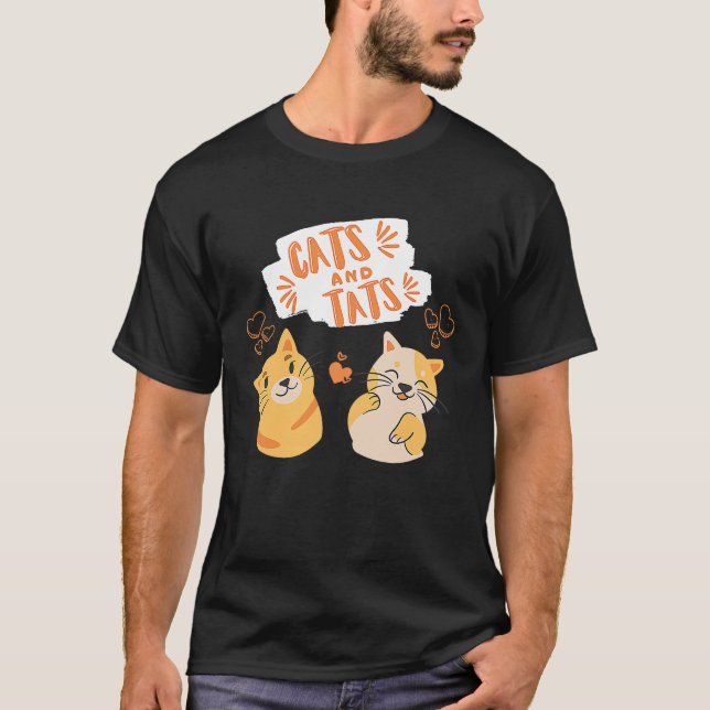 Camiseta Gatos e tatuagens Tatuagem Tinta Engraçada Gato (Frente)