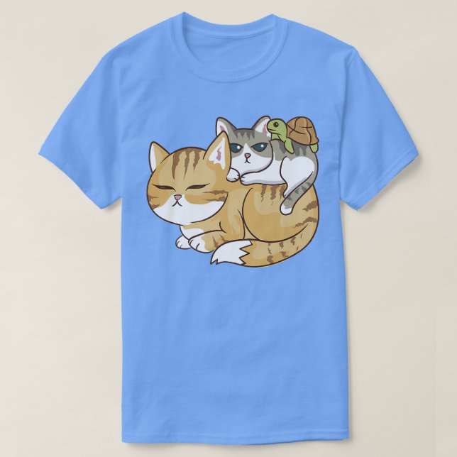 Camiseta Gatos e uma pilha de tartaruga - Anime Kawaii, um  (Frente do Design)