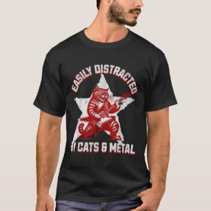Camiseta Gatos E Ventilador Metálico Estrela De Rock Pesado