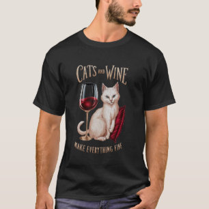 Camiseta gatos e vinho tornam tudo bem