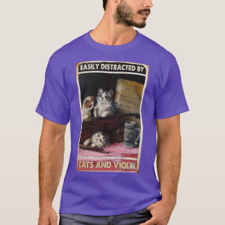 Camiseta Gatos e violino facilmente distraídos por gatos e 