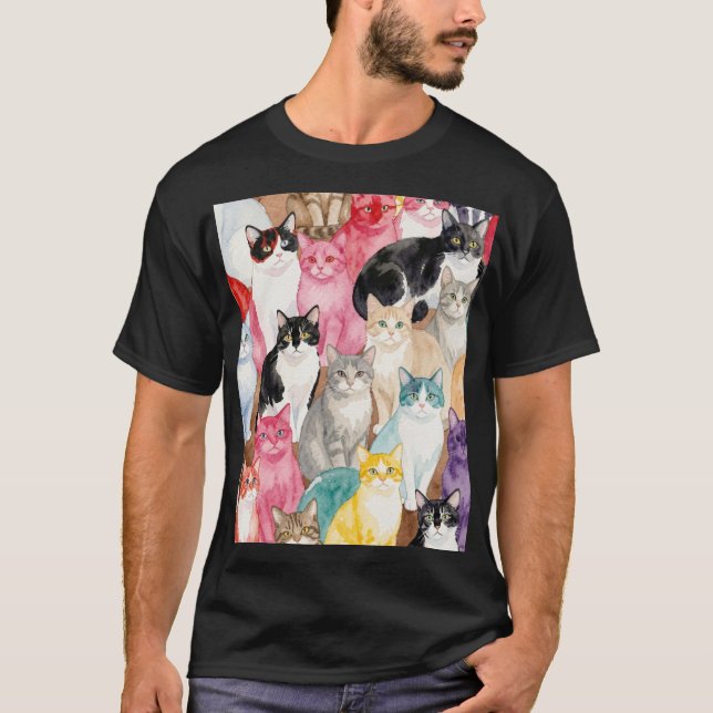 Camiseta Gatos em Multicolor (Frente)