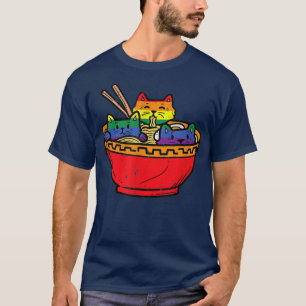 Camiseta Gatos em Ramen Anime Comida LGBTQ Sinalizador Arco