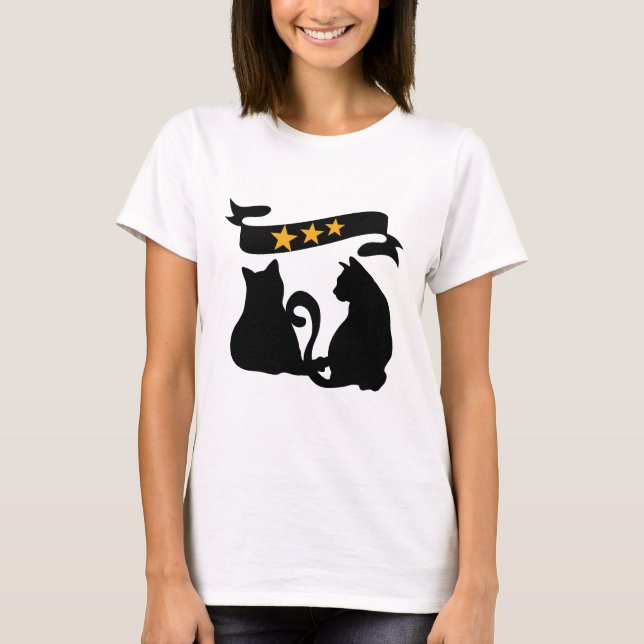 Camiseta Gatos em Sombras com Charme de Estrelas de Ouro (Frente)