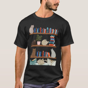 Camiseta Gatos Em Uma Prateleira De Livros Mãe Gato Pai Gat