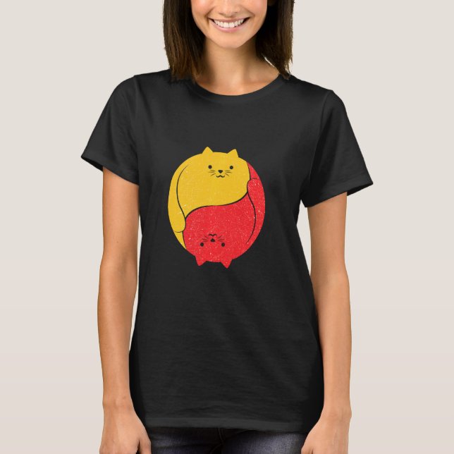 Camiseta Gatos Engraçado Engraçado Hilário Yin Yang Chubby (Frente)