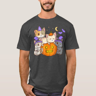 Camiseta Gatos Engraçados Anime de Halloween Gato Kawaii Ne