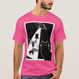 Camiseta Gatos Engraçados Com Alienígena De Espachante Ufo.