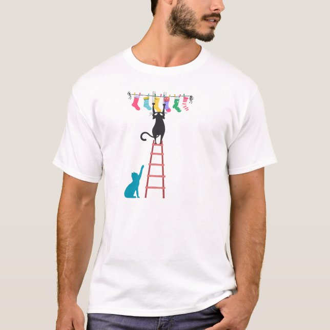Camiseta Gatos Engraçados Com Meias Ilustração de Gato Fofo (Frente)