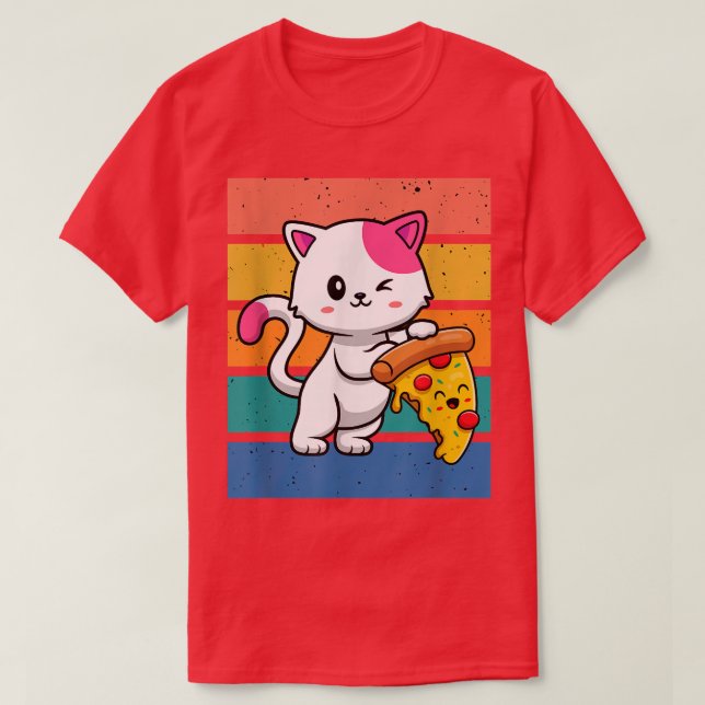 Camiseta Gatos Engraçados Comem Pizza Kawaii Anime Japonês  (Frente do Design)