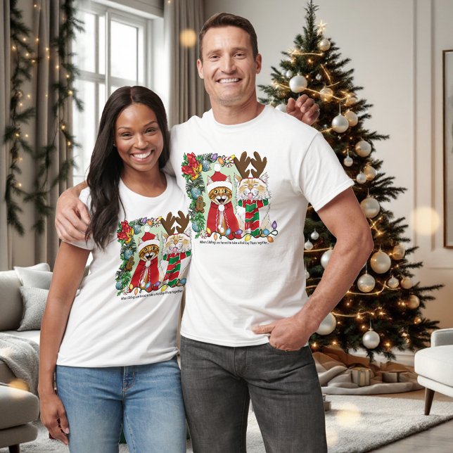 Camiseta Gatos engraçados de Natal Foto de férias de irmãos (Criador carregado)