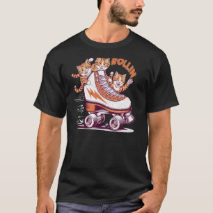 Camiseta Gatos Engraçados e Retrô Andando de Patins (Fundo