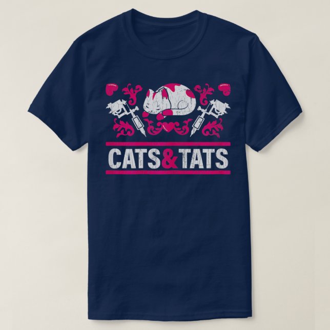 Camiseta Gatos Engraçados e Tats Dão Tatuagem de Tatuagem (Frente do Design)