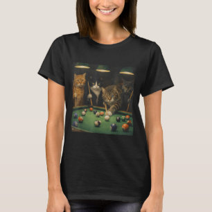 Camiseta Gatos Engraçados Jogando Sinuca Meme de Bilhar Vin