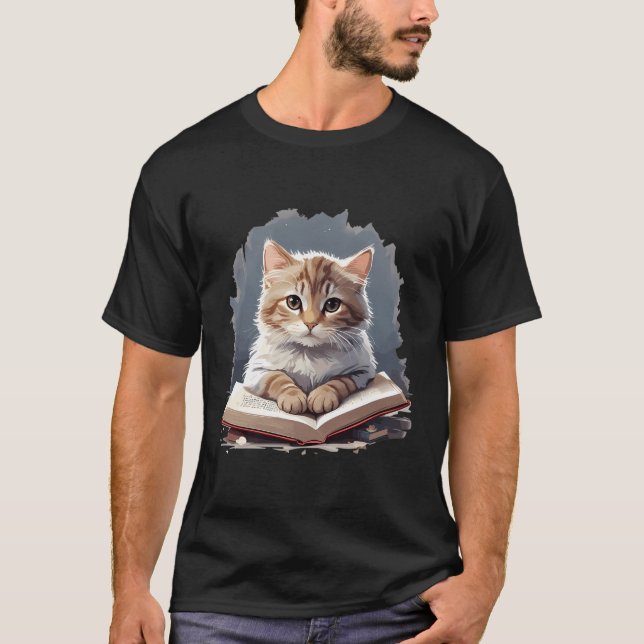 Camiseta Gatos Engraçados Lendo Um Livro Gráfico Gato Gatin (Frente)