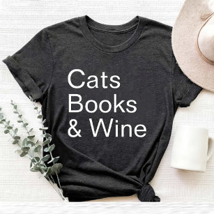 Camiseta Gatos Engraçados Livros e Vinho Furiosos Fora de M